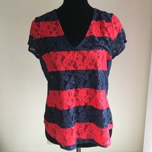 Victoria's Secret Lace Tee Size M top red navy